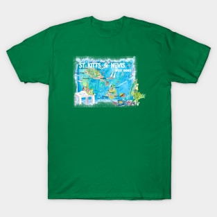 StKitts Nevis Illustrated Travel Map With Roads T-Shirt